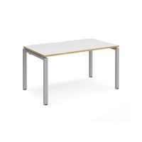 Adapt starter unit single 1400mm x 800mm - silver frame, white top with oak edging