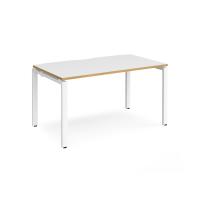 Adapt starter unit single 1400mm x 800mm - white frame, white top with oak edging