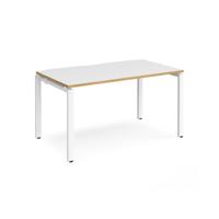Adapt single desk 1400mm x 800mm - white frame, white top with oak edging