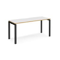 Adapt single desk 1600mm x 600mm - black frame, white top with oak edging