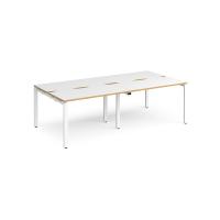Adapt double back to back desks 2400mm x 1200mm - white frame, white top with oak edging