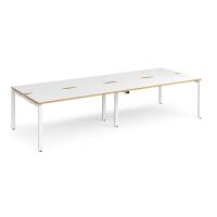 Adapt double back to back desks 2800mm x 1200mm - white frame, white top with oak edging