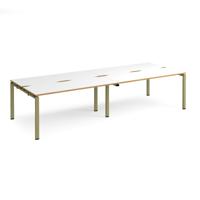 Adapt double back to back desks 3200mm x 1200mm - green frame, white top, oak edge