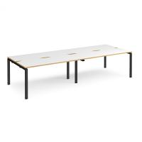 Adapt double back to back desks 3200mm x 1200mm - black frame, white top with oak edging