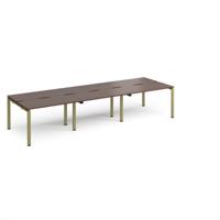 Adapt triple back to back desks 3600mm x 1200mm - green frame, walnut top
