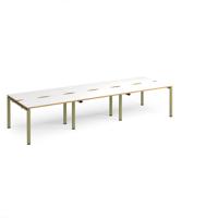 Adapt triple back to back desks 3600mm x 1200mm - green frame, white top, oak edge
