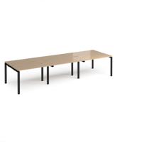 Adapt triple back to back desks 3600mm x 1200mm - black frame, kendal oak top