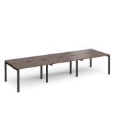 Adapt triple back to back desks 3600mm x 1200mm - black frame, walnut top