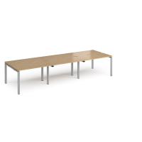 Adapt triple back to back desks 3600mm x 1200mm - silver frame, oak top