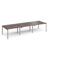 Adapt triple back to back desks 3600mm x 1200mm - silver frame, walnut top