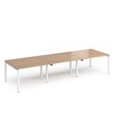 Adapt triple back to back desks 3600mm x 1200mm - white frame, beech top