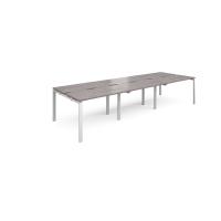 Adapt triple back to back desks 3600mm x 1200mm - white frame, grey oak top