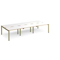 Adapt triple back to back desks 3600mm x 1600mm - green frame, white top, oak edge