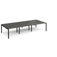 Adapt triple back to back desks 3600mm x 1600mm - black frame, storm grey top