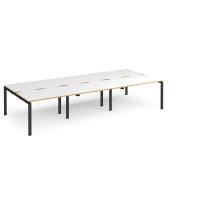 Adapt triple back to back desks 3600mm x 1600mm - black frame, white top with oak edging