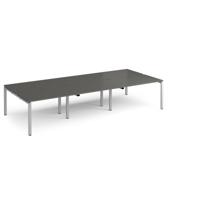 Adapt triple back to back desks 3600mm x 1600mm - silver frame, storm grey top