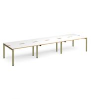 Adapt triple back to back desks 4200mm x 1200mm - green frame, white top, oak edge
