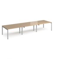 Adapt triple back to back desks 4200mm x 1200mm - silver frame, kendal oak top