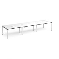 Adapt triple back to back desks 4200mm x 1200mm - white frame, white top, black edge