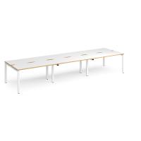 Adapt triple back to back desks 4200mm x 1200mm - white frame, white top with oak edging
