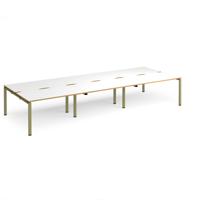 Adapt triple back to back desks 4200mm x 1600mm - green frame, white top, oak edge