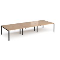 Adapt triple back to back desks 4200mm x 1600mm - black frame, beech top