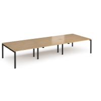 Adapt triple back to back desks 4200mm x 1600mm - black frame, oak top