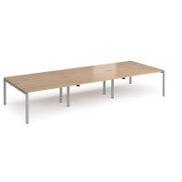 Adapt triple back to back desks 4200mm x 1600mm - silver frame, beech top