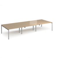 Adapt triple back to back desks 4200mm x 1600mm - silver frame, kendal oak top