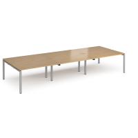 Adapt triple back to back desks 4200mm x 1600mm - silver frame, oak top