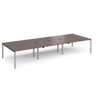 Adapt triple back to back desks 4200mm x 1600mm - silver frame, walnut top