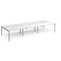 Adapt triple back to back desks 4200mm x 1600mm - silver frame, white top with oak edging
