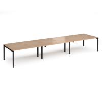 Adapt triple back to back desks 4800mm x 1200mm - black frame, beech top