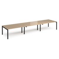 Adapt triple back to back desks 4800mm x 1200mm - black frame, kendal oak top