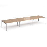 Adapt triple back to back desks 4800mm x 1200mm - silver frame, beech top
