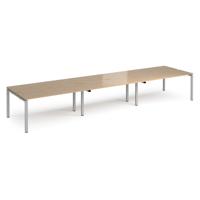 Adapt triple back to back desks 4800mm x 1200mm - silver frame, kendal oak top