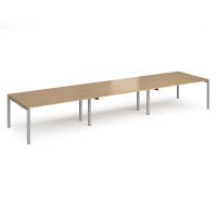 Adapt triple back to back desks 4800mm x 1200mm - silver frame, oak top