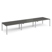 Adapt triple back to back desks 4800mm x 1200mm - silver frame, storm grey top