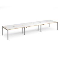 Adapt triple back to back desks 4800mm x 1200mm - silver frame, white top with oak edging
