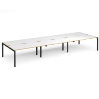 Adapt triple back to back desks 4800mm x 1600mm - black frame, white top with oak edging