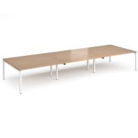 Adapt triple back to back desks 4800mm x 1600mm - white frame, beech top