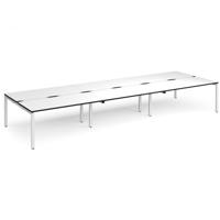Adapt triple back to back desks 4800mm x 1600mm - white frame, white top, black edge
