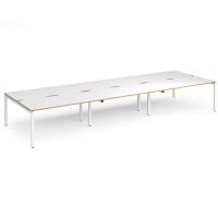 Adapt triple back to back desks 4800mm x 1600mm - white frame, white top with oak edging