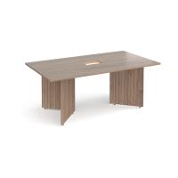 Arrow head leg rectangular boardroom table 1800mm x 1000mm with central cutout 272mm x 132mm - Barcelona Walnut