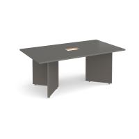 Arrow head leg rectangular boardroom table 1800mm x 1000mm with central cutout 272mm x 132mm - Onyx Grey