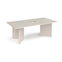 Arrow head leg rectangular boardroom table 2000mm x 1000mm with central cutout 272mm x 132mm - Light Grey