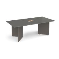 Arrow head leg rectangular boardroom table 2000mm x 1000mm with central cutout 272mm x 132mm - Onyx Grey