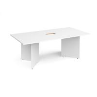 Arrow head leg rectangular boardroom table 2000mm x 1000mm with central cutout 272mm x 132mm - white