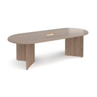 Arrow head leg radial end boardroom table 2400mm x 1000mm with central cutout 272mm x 132mm - Barcelona Walnut