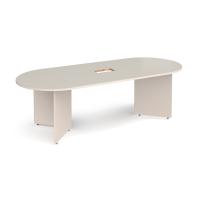 Arrow head leg radial end boardroom table 2400mm x 1000mm with central cutout 272mm x 132mm - Light Grey